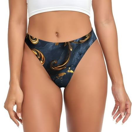 Qokaie Elegant Gold Scrollwork Printed Women s Cotton Thong Underwear  Sexy Breathable Panties G-string-4X-Large
