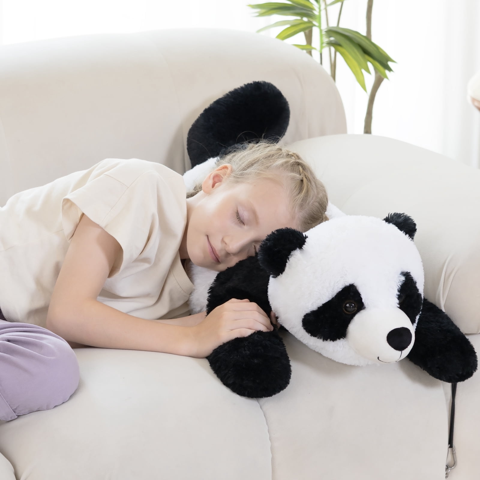 MorisMos 31.5“ Giant Panda Stuffed Animal, Soft Fluffy Lying Panda Plush, Cute Cuddly Pillow Toy