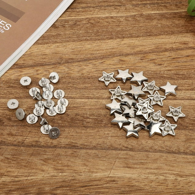Rivet Button, Practical Fashionable Anti-Rust Star Shape Rivet, Bags For Clothes Shoes Pet Collars Silver,Black Metal Color,Bright Black