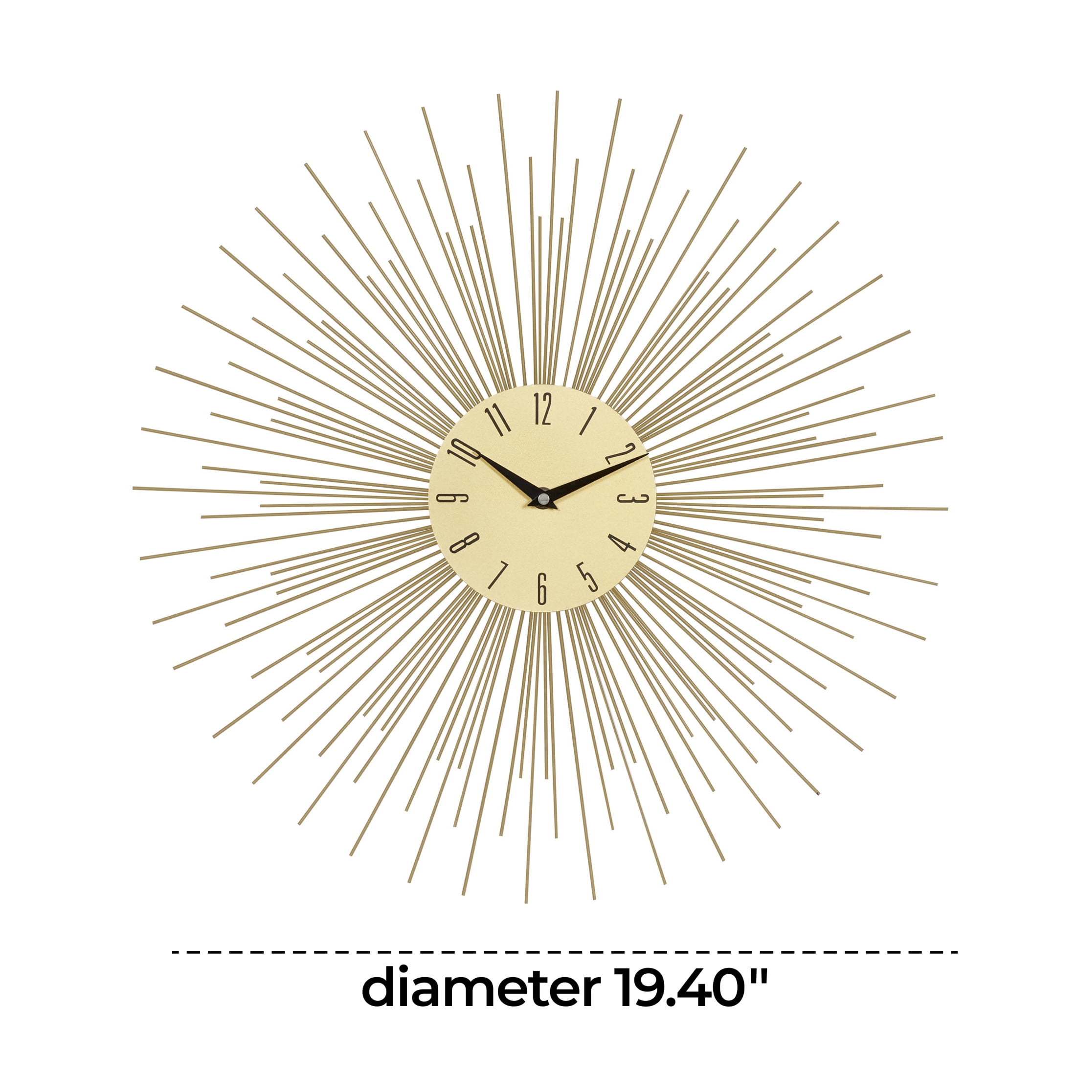 DecMode 19" Gold Metal Starburst Wall Clock with Black Accents