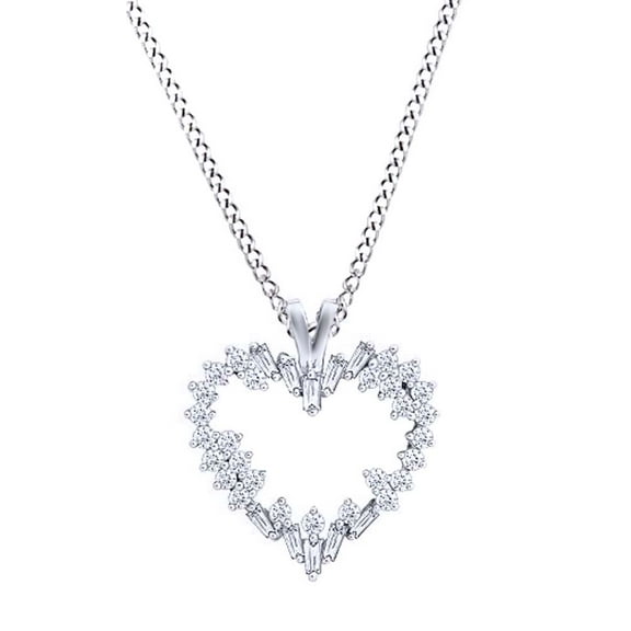 AFFY White Natural Diamond 14K Solid White Gold Heart Shaped Pendant Necklace (3/4 Ct)