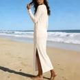 thumbnail image 5 of Viikei Women's 3/4 Sleeve Summer Cotton Maxi Dress,Women's Long Sleeved Solid Color Slit Long Straight Dress with Double Pockets Long Skirt Beige XXL, 5 of 7