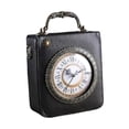 thumbnail image 3 of Bolso de hombro de cuero para mujer, bolso de viaje, ligero, moderno, estilo retro, con forma de reloj. Negro, 3 of 9