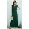 thumbnail image 4 of Women Summer Round Neck Casual Loose Split Wrinkle-Free Long Maxi Vacation Dress with Pockets Dark Green M, 4 of 9