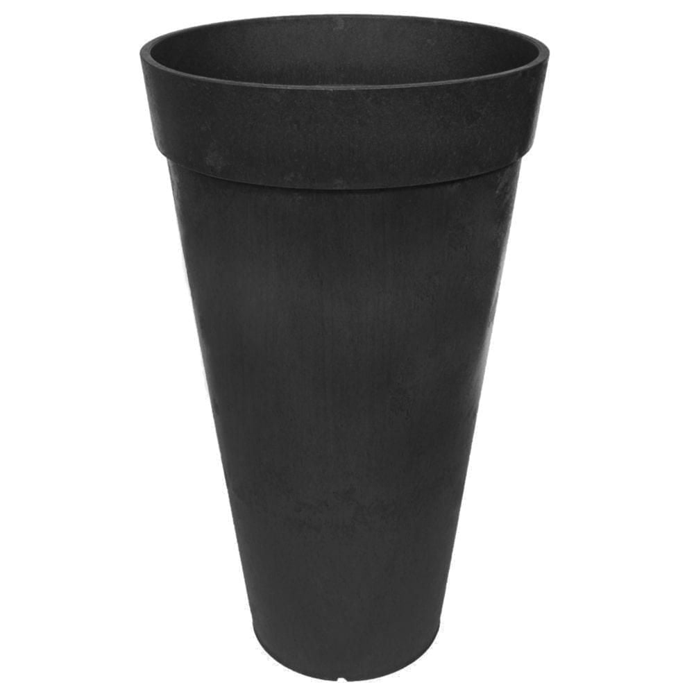 Tierra Verde 15in W x 26in H Aria Classic Round Large Recycled Self-Watering Indoor/Outdoor Planter-Black