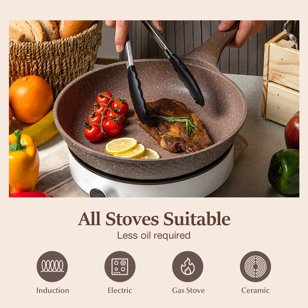 Carote Nonstick Granite Cookware Sets, 10 Pcs Brown Granite Pots and ...