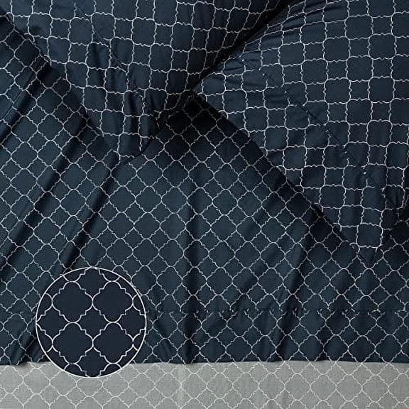 Chanasya Premium Quatrefoil Print Geometric Patterned Twin Size Bed Sheet Set 3-Piece - 1 Flat Sheet 1 Fitted Sheet 1 Pillowcase - Ultra Soft Luxurious Microfiber Sheets - Navy Blue