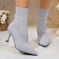 thumbnail image 4 of SACFOF Women's Fashion Ankle Boots Sexy Pointed Toe Kitten Heels Boots Elastic Knitted Fabric Short Long Sock Heels Comfy Mid Calf Booties, 4 of 6