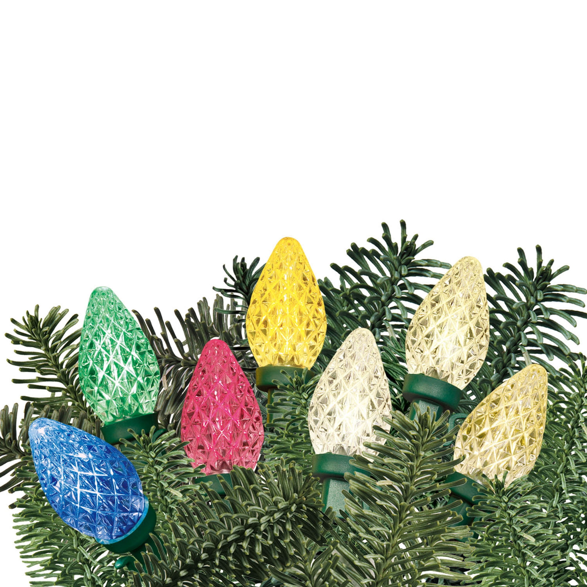 Indoor/Outdoor 50-Count LED 8-Function Color-Sync C7 Christmas String Lights, Multicolor to Warm White, 21', by Holiday Time