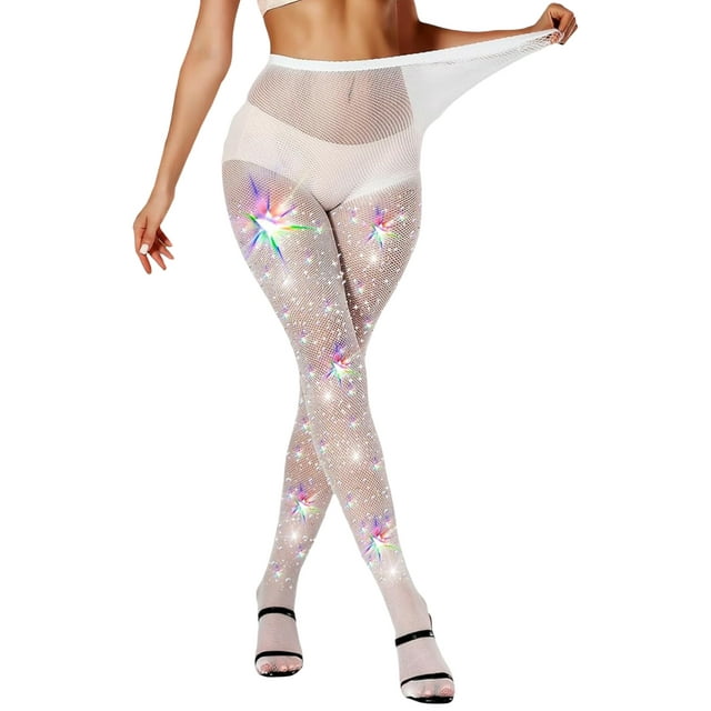 Fortune Bas Résille Scintillants en Strass pour Femmes, Taille Haute, Collants de Boîte de Nuit, Panty en Maille Scintillante