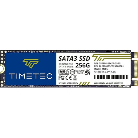 Timetec 256GB SSD 3D NAND SATA III 6Gb/s M.2 2280 NGFF 128TBW Read Speed Up to 550MB/s SLC Cache Performance Boost Internal Solid State Drive for PC Computer Laptop and Desktop (256GB)