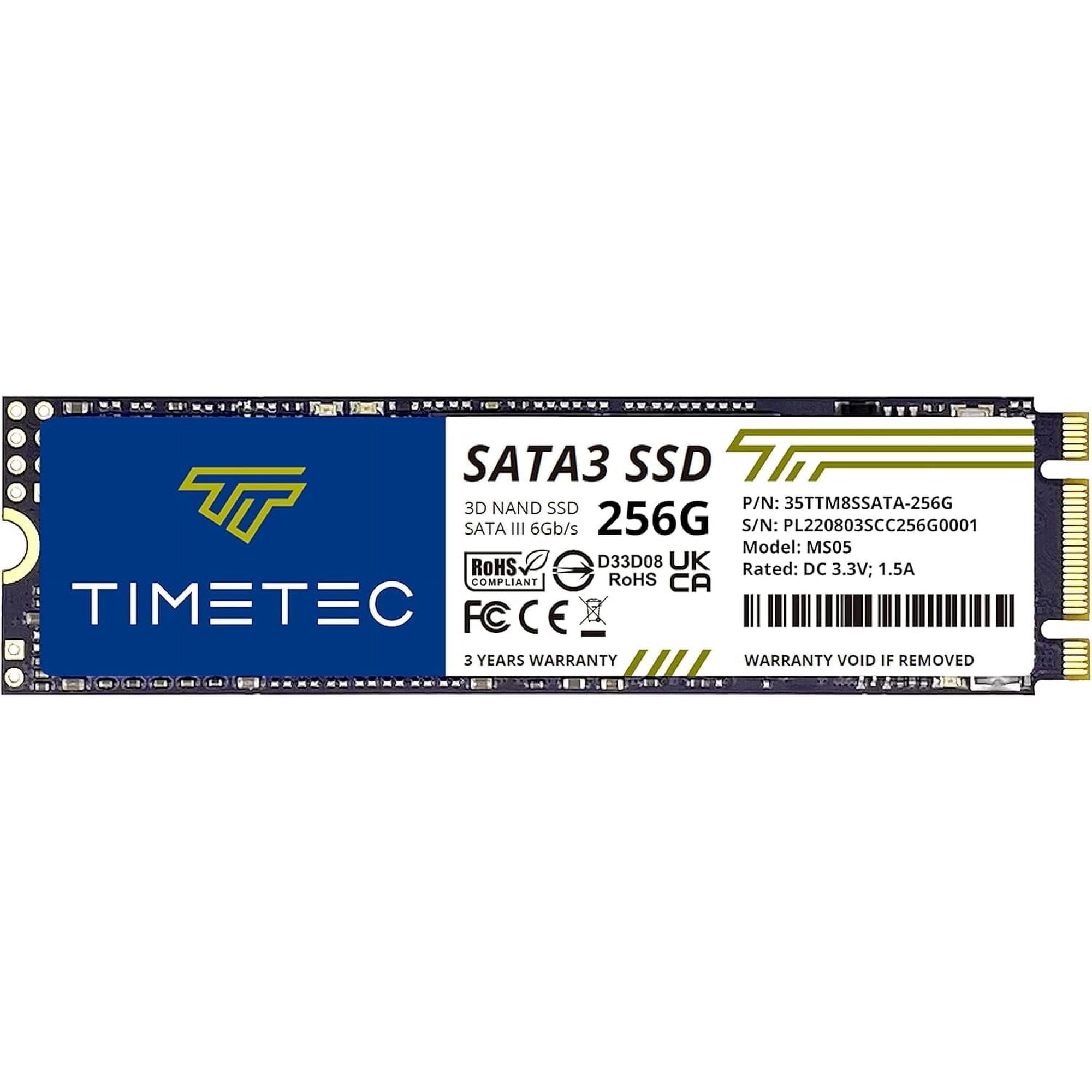 Timetec 256GB SSD 3D NAND SATA III 6Gb/s M.2 2280 NGFF 128TBW Read Speed Up to 550MB/s SLC Cache Performance Boost Internal Solid State Drive for PC Computer Laptop and Desktop (256GB)