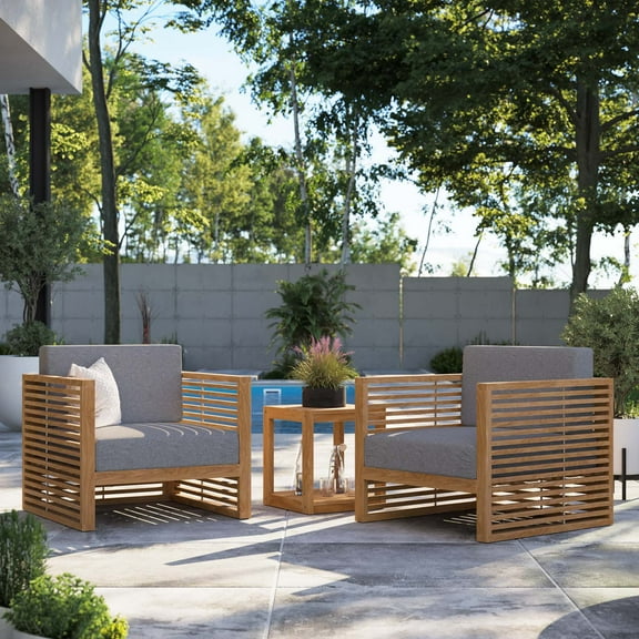 Modway Carlsbad 3-Piece Teak Wood Outdoor Patio Set in Natural Gray