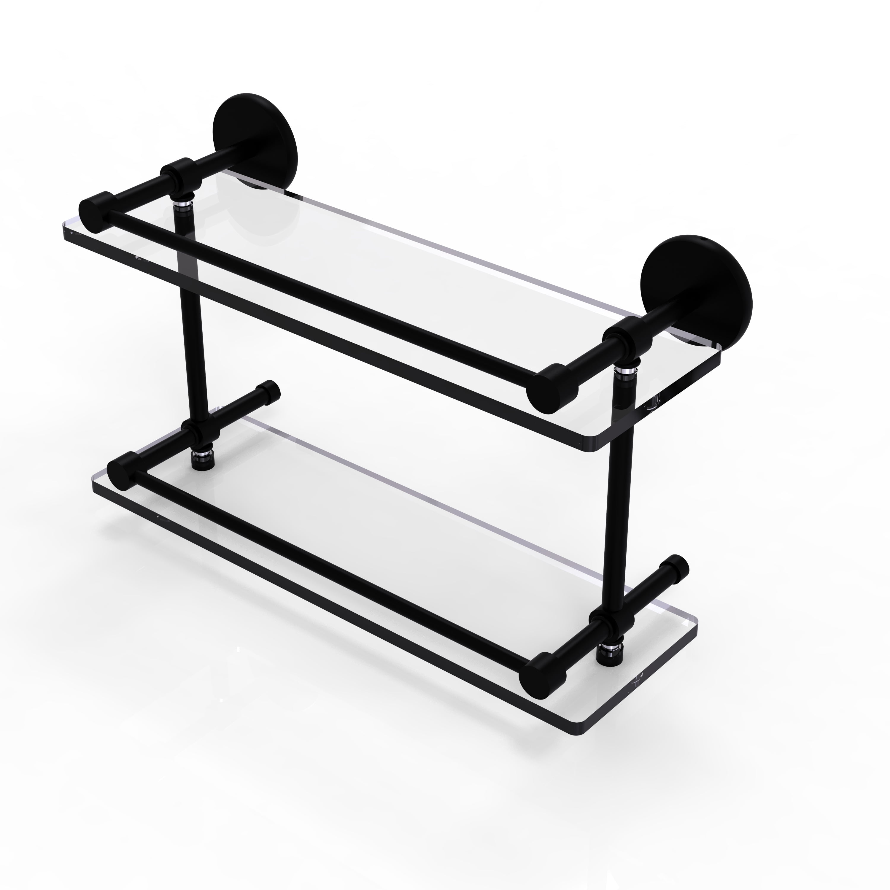 16-in Tempered Double Glass Shelf with Gallery Rail in Matte Black ...