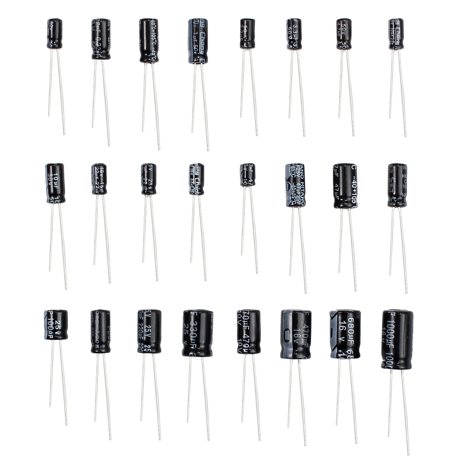 500pcs Electrolytic Capacitor Assortment Kit 0.1UF-1000UF 16V-50V 24 Value w//Box