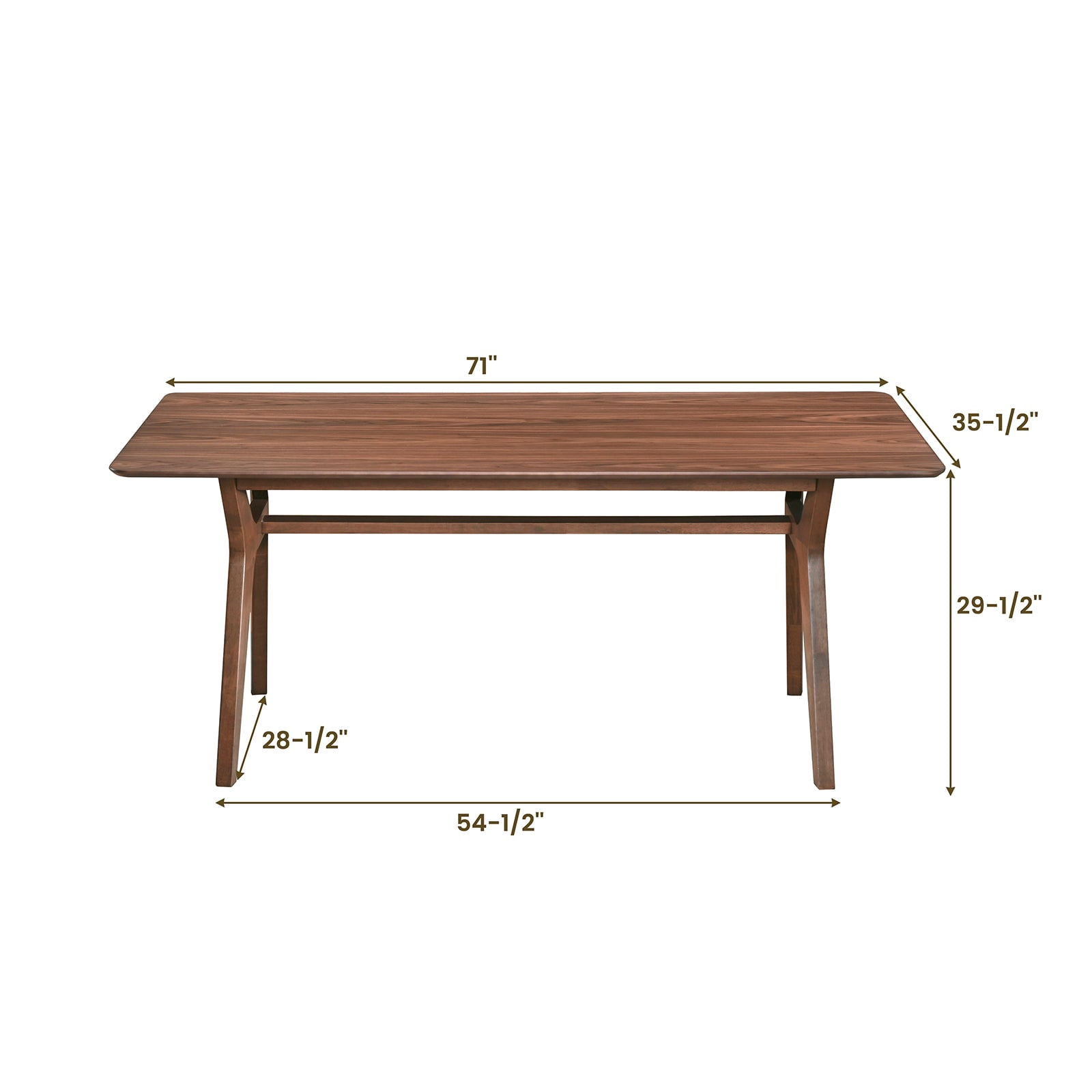 CONSDAN Dining Table for 4-8, Table Only, 71x35 Extra Large, Rectangular Shape, Walnut Veneer Top, Solid Wood Frame, Softly Curved Edges, Elegant Look