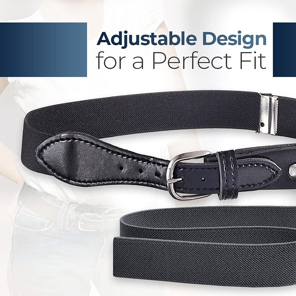 Hold'em Kids Elastic Adjustable Belt with Leather Closure for Male Toddler - Black
