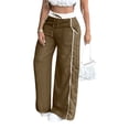thumbnail image 2 of Wide Leg Lounge Pants for Women - Ice Silk Wrinkle Casual Elastic Waist Baggy Track Pants Brown 2XL, 2 of 6