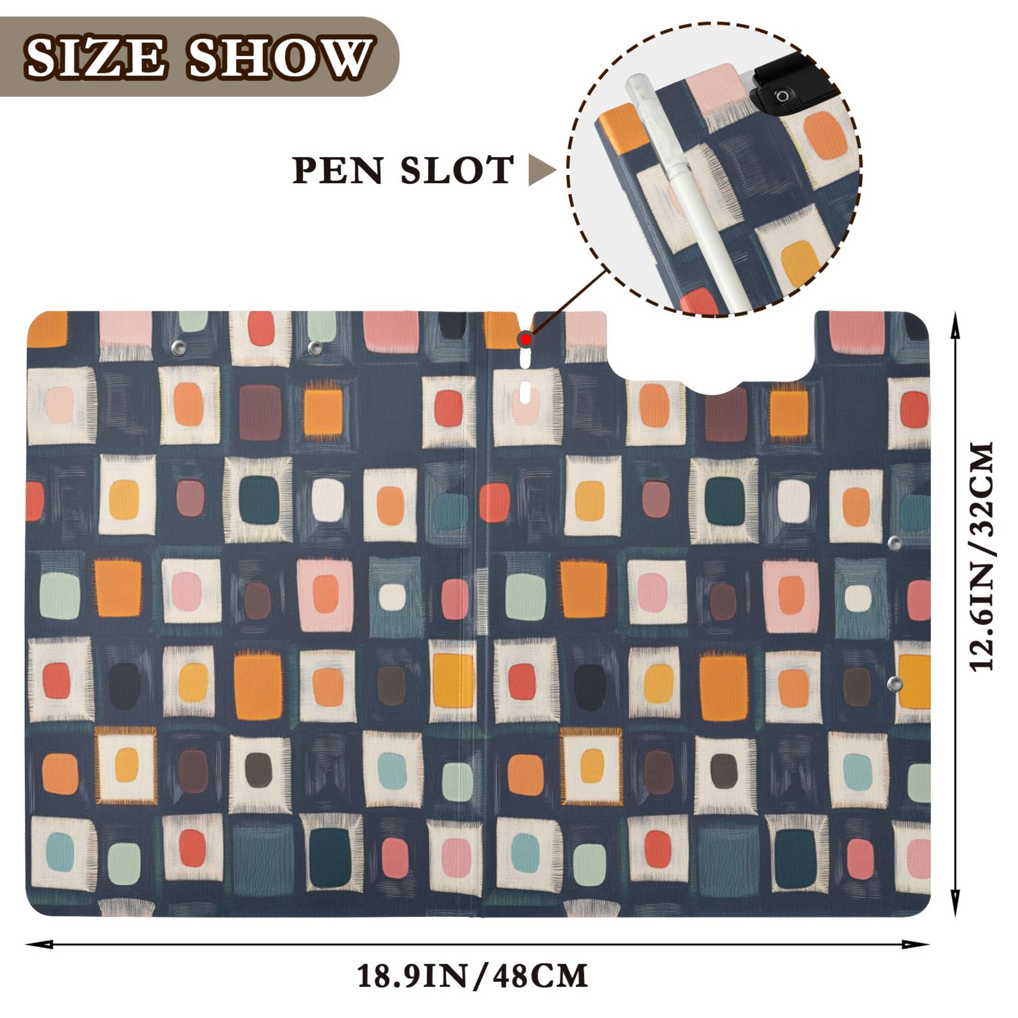 FORMRS A4 Clipboard Folder with Pen Holder Horizontal Foldable School Office Binder, Blue Circle Mosaic
