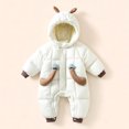 thumbnail image 2 of 18-24 Months Newborn Baby Winter Hooded Snowsuit Deer Ear Padded Romper Infant Zipper Warm Jumpsuit Outfit, 2 of 7