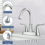 Coliware 2-Handle Centerset Bathroom Sink Faucets, Lead-Free Stainless Steel Bathroom Faucet Monomando Brush Nickel with Pop-Up Drain 2 Water Supply Hoses for 3 Hole Sink, Close Faucet Bathroom Set