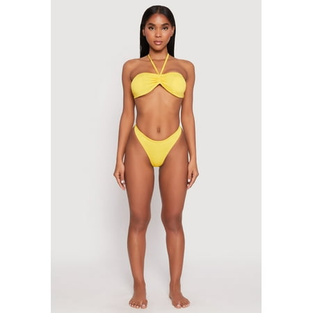 Ruched Halter Tie Back Bikini Top and High Cut Bikini Bottoms