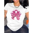 thumbnail image 1 of Awareness Pink Ribbon & Butterfly Graphic Tee for Women - Stretchy Polyester Blend, Casual Round Neck Short Sleeve, Comfortable Summer Top, Awareness Items, 1 of 6
