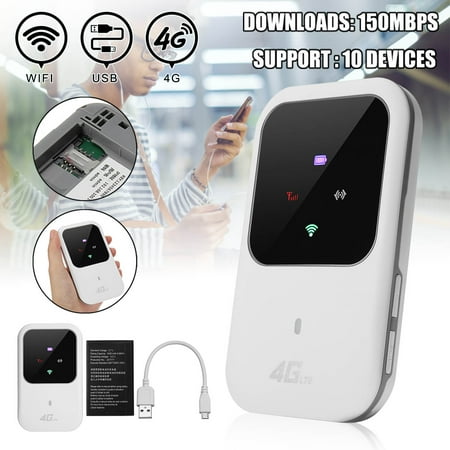 4G LTE Mobile WiFi Router Hotspot LED Lights Supports 5 Users Portable Router Modem for Car Home Mobile Travel (Best 4g Wifi Modem)