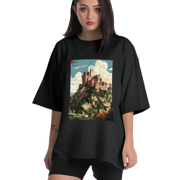 Plus Size Shirt for Women Black Tops for Women Short Sleeves Shirt for Women Castle (98） T Shirt Crewneck Shirt for Women XS