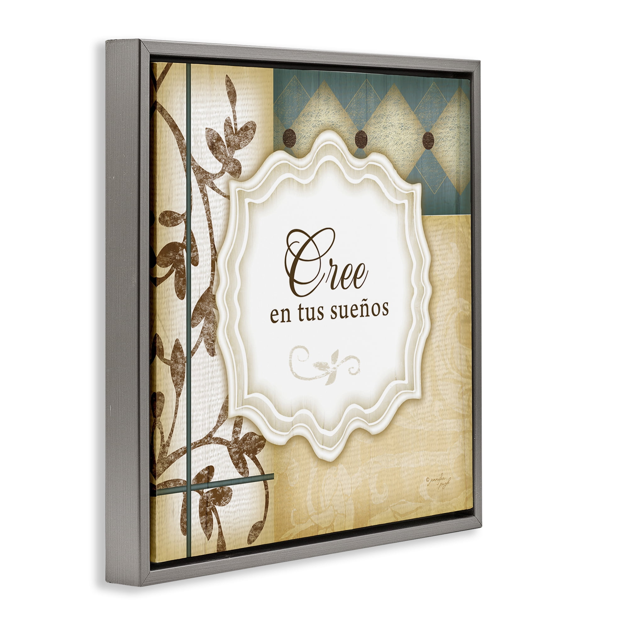 Stupell Industries Cree en tus Sueños Inspirational Quotes & Sayings Painting Gray Floater Framed Art Print Wall Art, 18 x 18