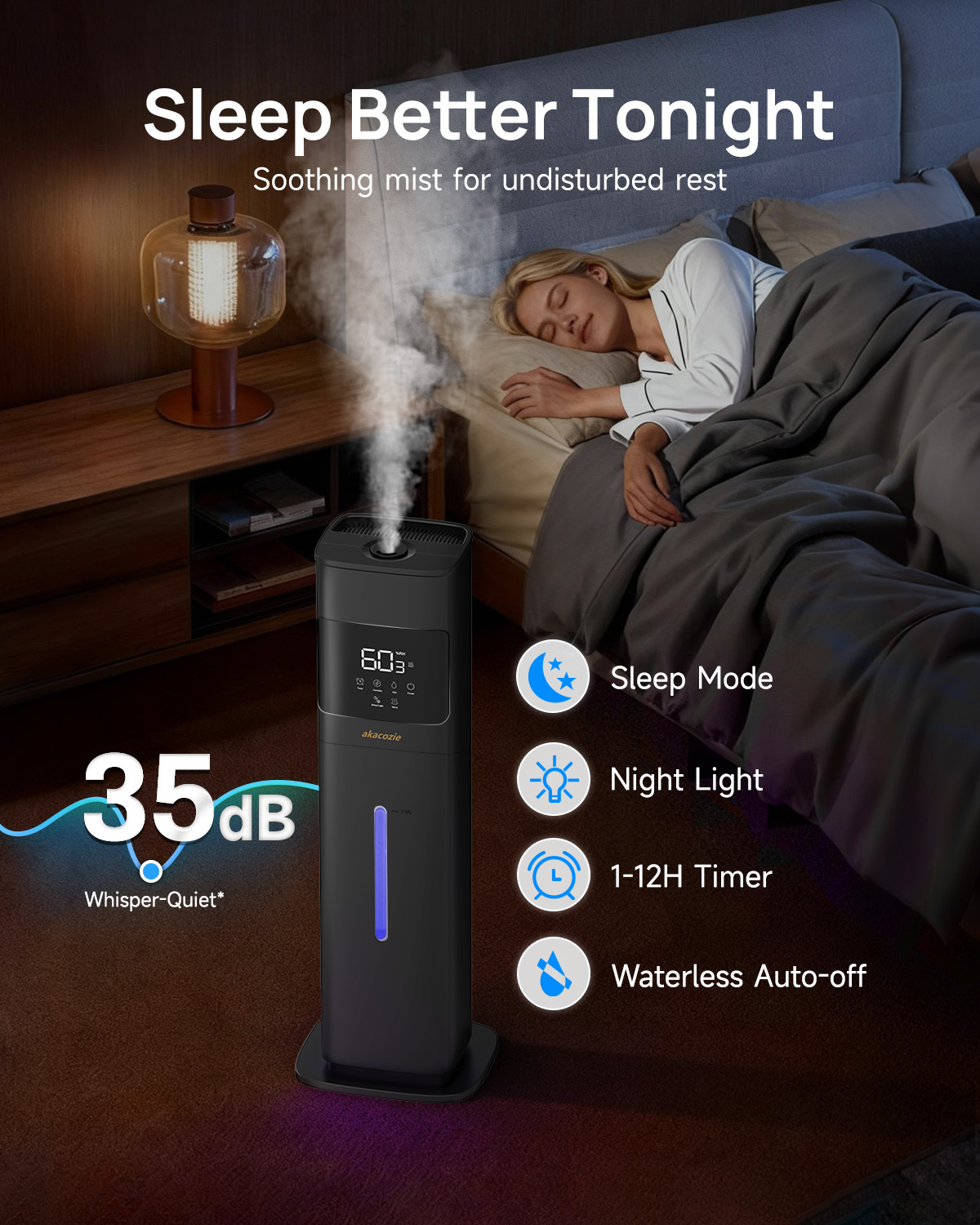 Warm Mist Humidifier, 2.1 Gallon/8 Liter Cool & Warm Mist Humidifier for Room Home, 500 Sq Ft Large Room Humidifier, Black
