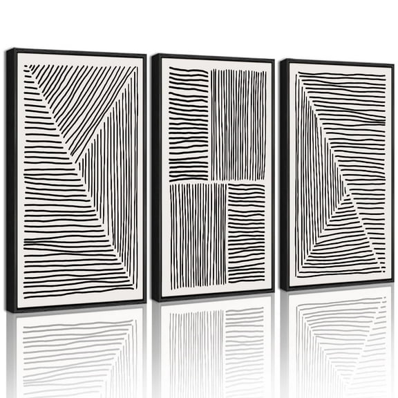 SHENIFY Mid-Century Modern Wall Art 16x24in3pcs Black Framed Minimalist Abstract Boho Black Line Wall Decor Geometric Artwork Kitchen Dining Room