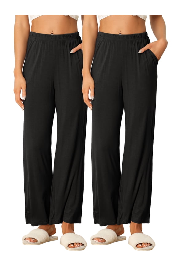 Women's Flowy Cotton Wide Leg Lounge Pants L Black
