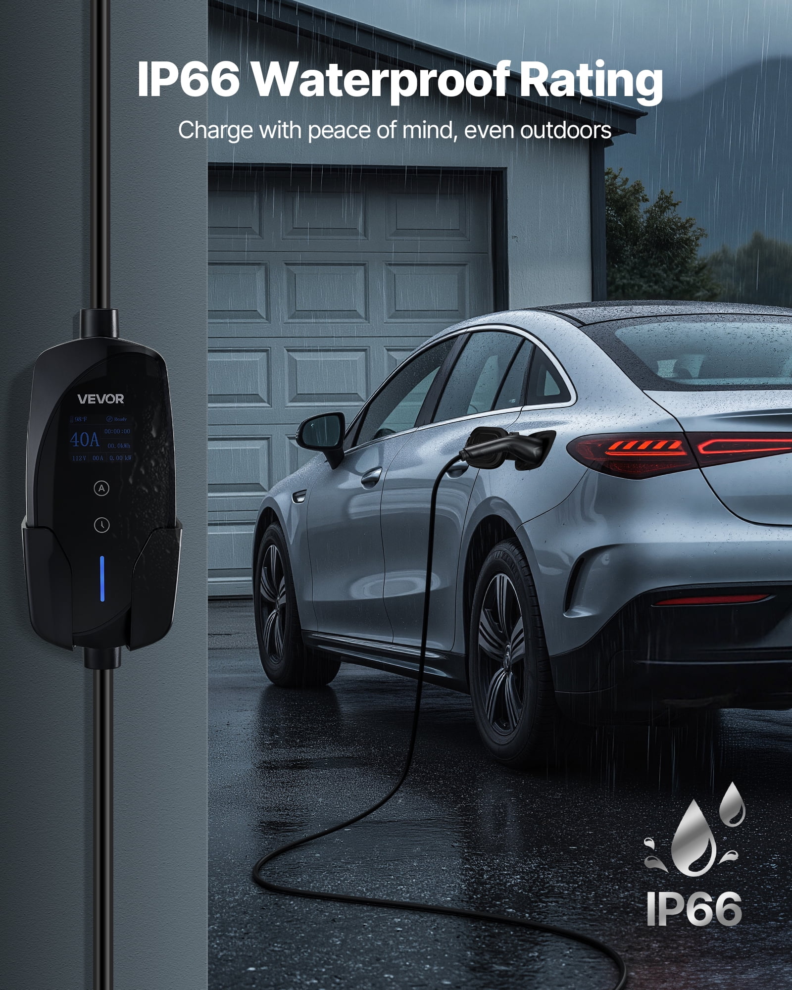 VEVOR Level 2 EV Charger,40 Amp Adjustable Current,240V Electric Vehicle Portable Charger with 25 ft Charging Cable, LCD Display,NEMA 14-50P Plug, Plug-in Home Car Charging Station for SAE J1772 EV
