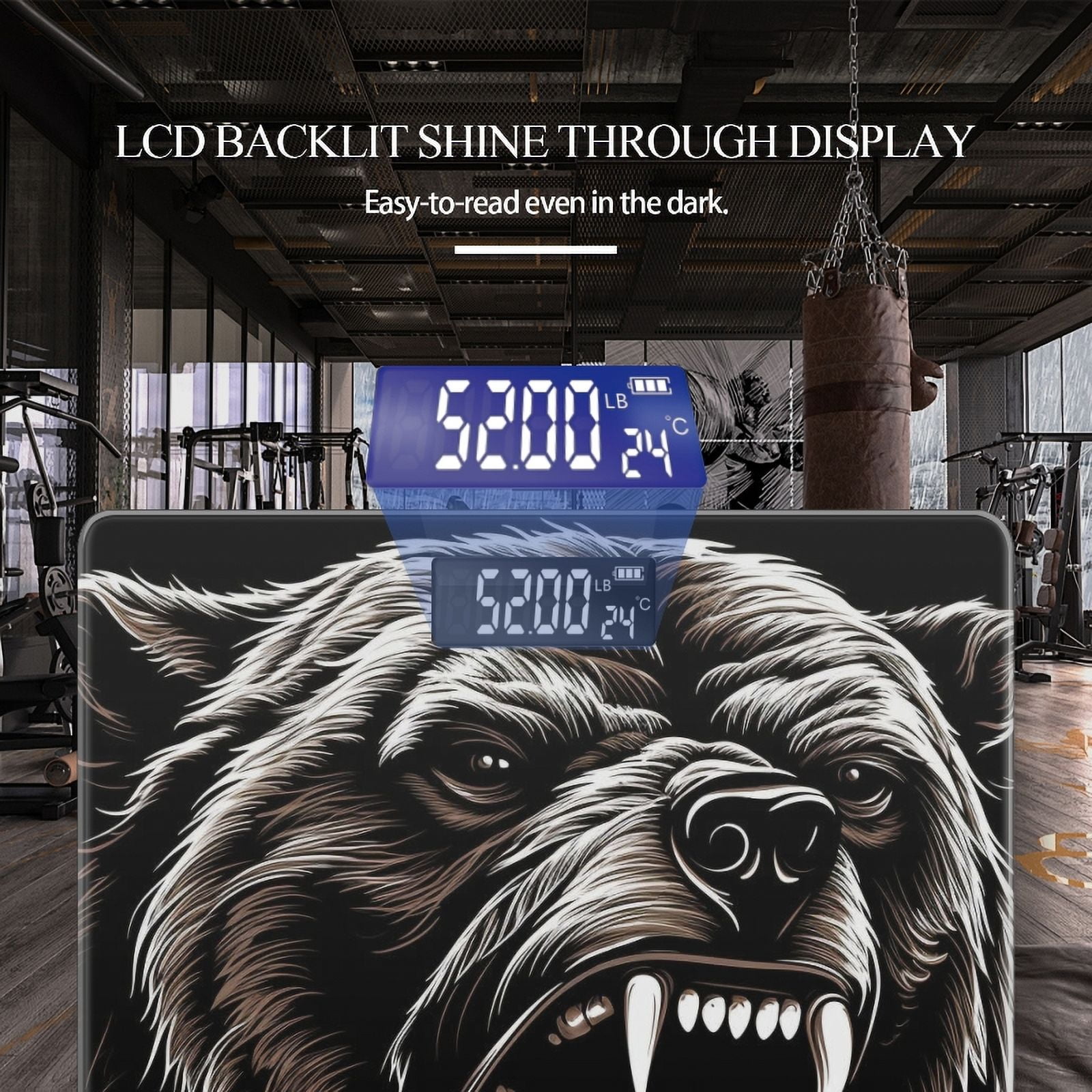 Bathroom Scale, Highly Accurate Digital Body Scale,Precisely Measures Weight up to 400 lbs-Angry Bear Head On A Black Background