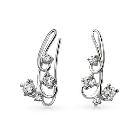 - CZ Swirl Wire Ear Pin Climbers Crawlers Earrings For Women For Teen Round Cubic Zirconia 925 Sterling Silver
