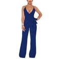 thumbnail image 6 of EHQJNJ Female Flared Jumpsuit Plus Size Women's Solid Color Halter V Neck Lace up Jumpsuit Womens Rompers and Jumpsuits Flare Jumpsuits for Women Long Sleeve Tall, 6 of 7