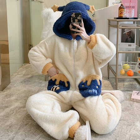 

PIKADINGNIS FUNISHI Women Sleepwear Nonopnd Winter Pajamas Loose Version One-Piece Cartoon Plush Hooded Nightgown Plus Size пижама женская