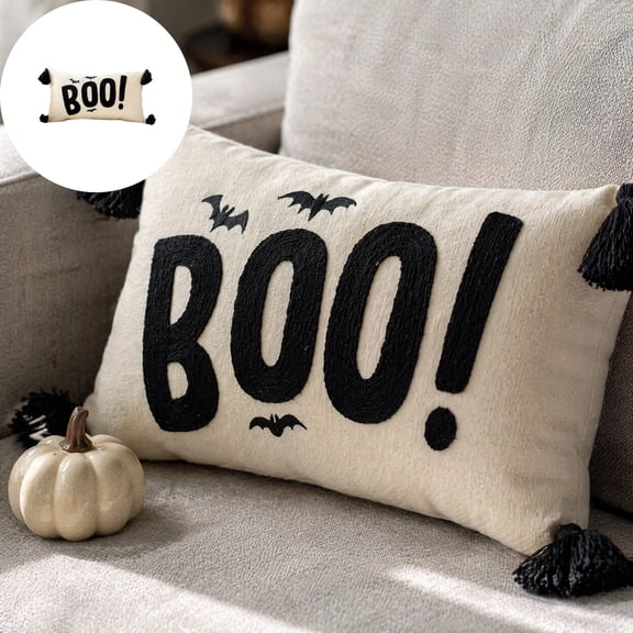 12x20 Inch Halloween Pillow Covers Embroidery Boo Pillow Covers Cushion Case Decorative Throw Pillow Covers for Sofa Bed Couch Halloween Home Decor (A)