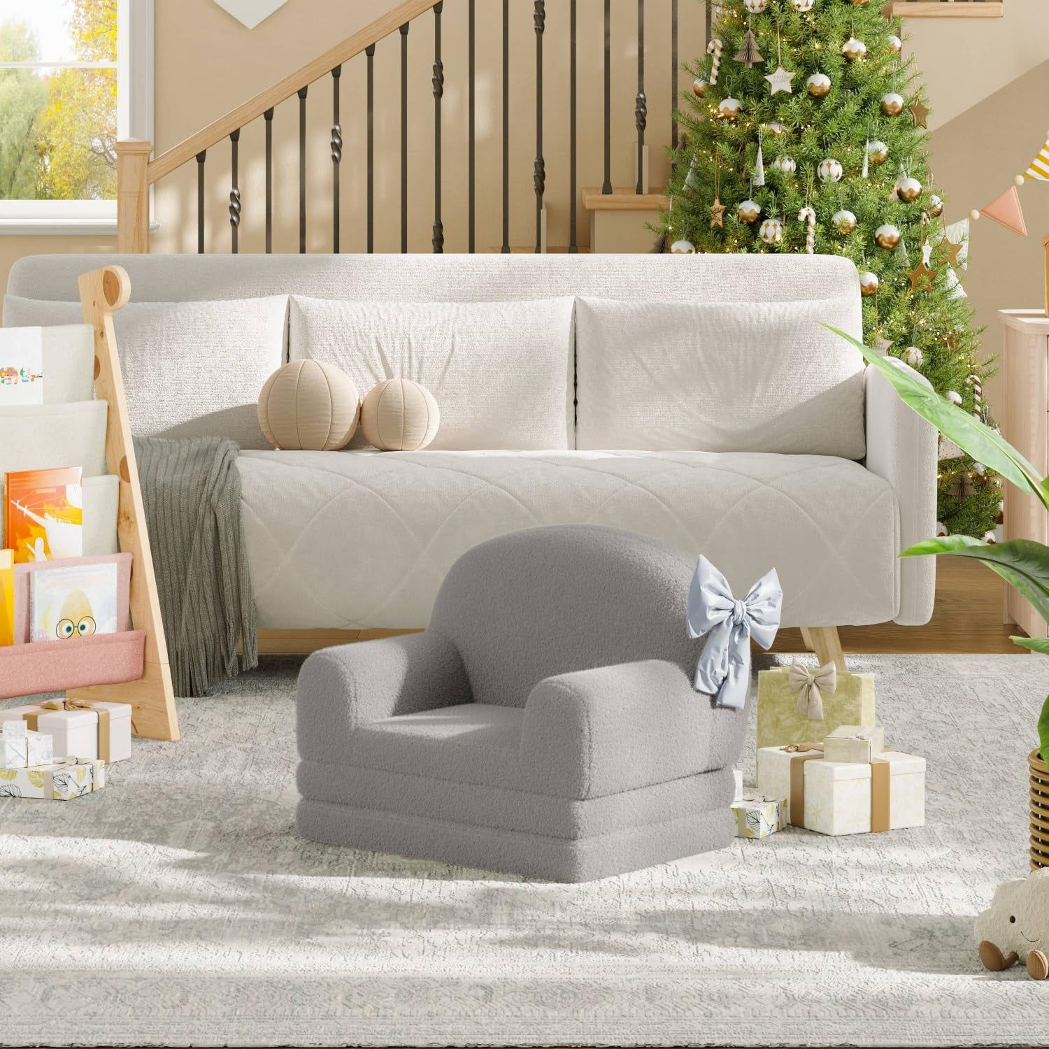 Yeshouse Kids Convertible Sofa Chair – Soft Fold Out Toddler Couch Lounger, Washable Teddy Fleece, Comfy Kids Sofa Bed for Playroom or Nursery