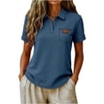 thumbnail image 2 of Uootdi Women's Collared Pocket Color Block Short Sleeve Solid Casual Tops Office Commute Style Lightweight Breathable Loose Fit Shirts Gift, 2 of 6
