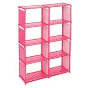 Portable 8-Cube Bookcase Adjustable Bookshelf Organizer Shelf Unit Folding Storage Shelves Unit Portable Organizer Bookshelf Shelf Rack Grey Blue Pink