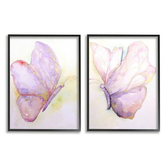 Stupell Industries Girls Glam Butterfly Wings Purple Gold Watercolor Framed Wall Art Design by Leticia Herrera, 2 Piece, 11" x 14", Black Framed