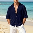 thumbnail image 6 of Avirosel Men's Cuban Camp Collar Shirt Short Sleeve Casual Summer Button Down Gauze Shirt with Pockets Breathable Relaxed Fit Vacation Top Navy, 6 of 8