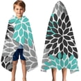 thumbnail image 3 of Black Turquoise and Gray Floral Pattern Hooded Bath Towel，50"x30" for Ages 3 To 12 Kids, Quick Dry Lightweight Soft Microfiber Hood Beach Towel Cover Up for Kids, 3 of 7