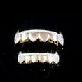 thumbnail image 2 of HOOUN Hip Hop Grills Fangs Top Bottom Set 5A+ CZ 18K Gold Silver Plated Teeth Grillz-Gold and Silver, 2 of 8