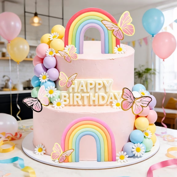 Rainbow Butterfly Cake Decorations Set - Dreamy Party Dessert Toppers for Festive Celebrations