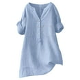 thumbnail image 3 of Yubnlvae Linen Button-Up Shirt - Loose-Fit Boho Blouse for Office & Summer Outings (Casual Wear), Women's Loose Fit Solid Color Collar Shirt Long Sleeve Casual Office Blouse, Sky Blue, 3Xl, 3 of 3