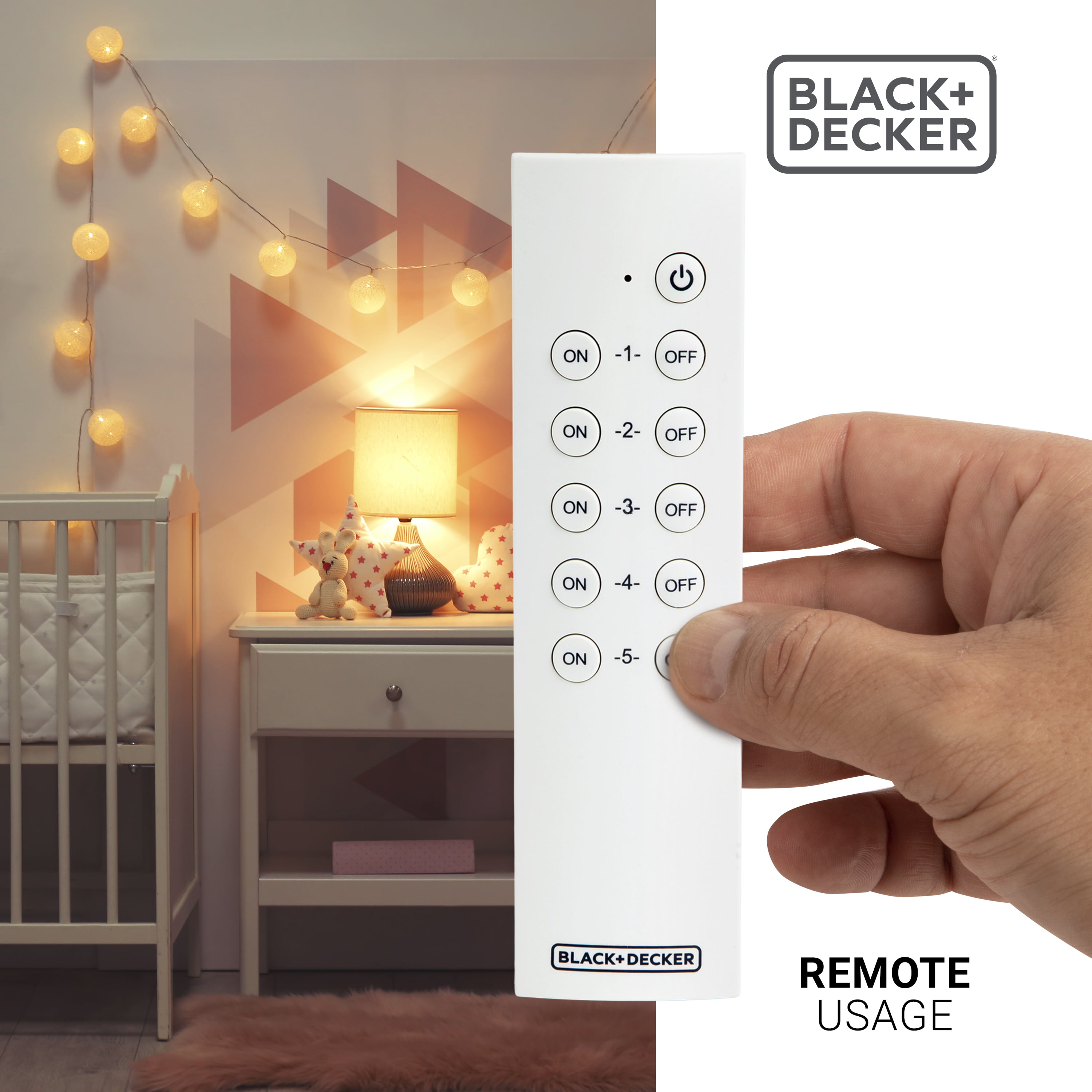 BLACK+DECKER Wireless Remote Control Outlets Black/Mat Remote