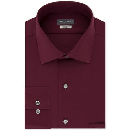 Van Heusen Men’s Classic-Fit Wrinkle Free Flex Collar Stretch Solid Dress Shirt (Mulberry, 17 32/33)